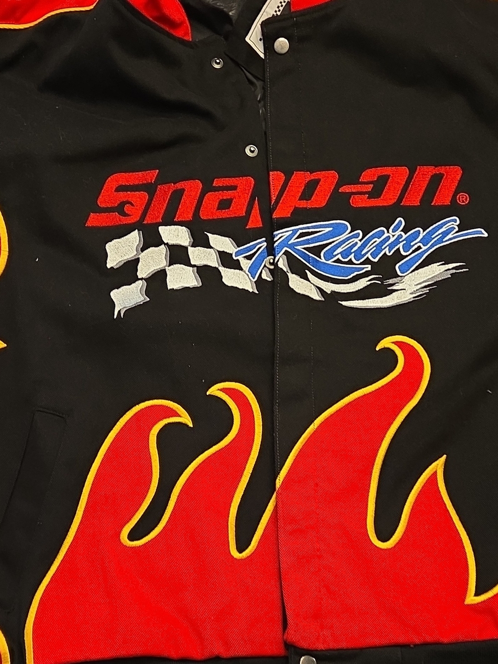 Vintage Y2k Snap-on Red and Black Flame Racing Jacket